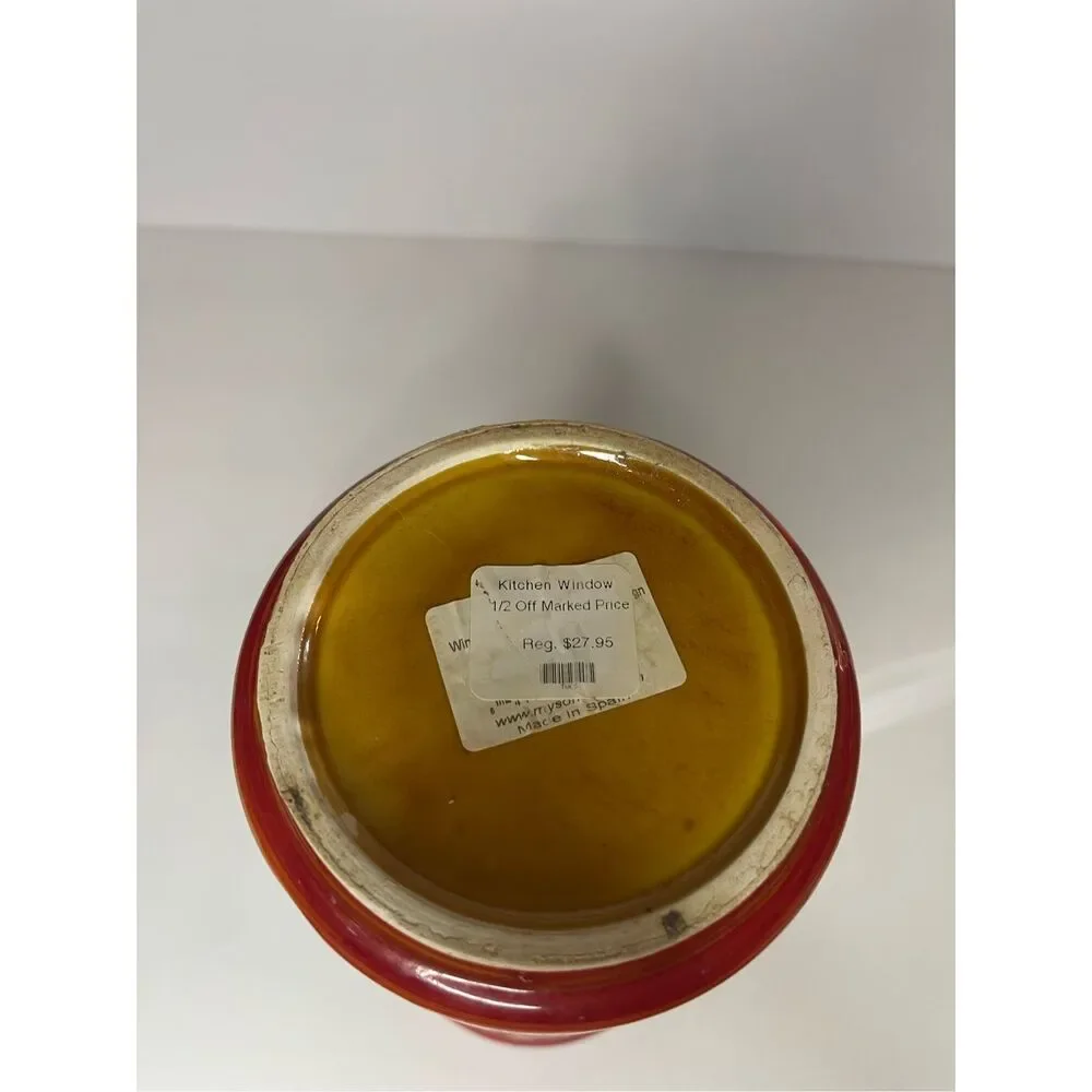 Utensil Holder or Vase Red and Golden Yellow Kitchen Decor Made in Spain
